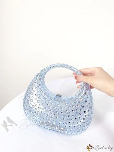 Bird in Bag - Rhinestone Decorative Round Clutch Bag for Formal Occasions Blue Rhinestone Clutch Bag, Blue Embellished Shoulder Bag For Party, Evening Earrings, Circle Bag, Purple Pattern, Yellow Pattern, Evening Clutch Bag, Evening Clutch, Bird In Bag