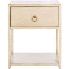 an end table with a drawer on one side and a shelf on the other hand