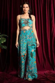 Turquoise Jumpsuit, Suits For Women Indian, Placement Embroidery, Embroidered Jumpsuit, Clothing Studio, Traditional Indian Outfits, Kurti Designs Party Wear, Designer Jumpsuits, Indian Fashion Designers