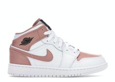 Check out the Jordan 1 Mid White Rose Gold (GS) available on @StockX Jordan Ideas, Rose Gold Nikes, Sick Shoes, Animal Cells, Air Jordan 1 Mid White, Customized Shoes, Jordan 1 Mid White, Jordan Shoes Girls, All Nike Shoes