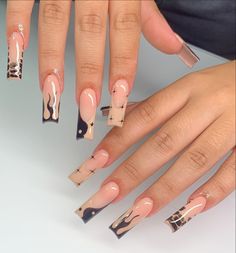 Cute Coffin Short Nails, Baddie Nail Art Coffin, Boyfriend Nail Ideas, Nails With Different Designs On Each, Long Nail Designs Square, Women Nail Art, Long Coffin Nails, Acrylic Toe Nails, Drip Nails