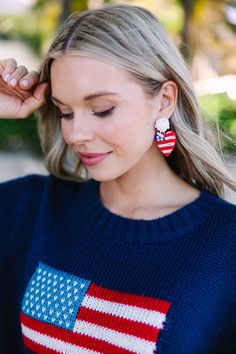 These earrings couldn't be more perfect for Memorial Day or for the 4th of July! They are so festive and patriotic! These beaded beauties are going to be such a hit! Red Patriotic Beaded Earrings, Patriotic Beaded Earrings For 4th Of July, Red American Flag Jewelry For Independence Day, Patriotic Dangle Earrings For Independence Day, Patriotic Drop Earrings For 4th Of July, Beaded Earrings For 4th Of July Gift, Beaded Earrings As A Gift For 4th Of July, Red Dangle Earrings For 4th Of July, Patriotic Red Drop Earrings