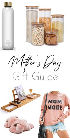 the mother's day gift guide is shown with items for mom and daughter to use