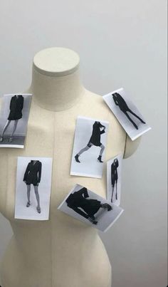 a mannequin's torso with multiple photos of women in black and white