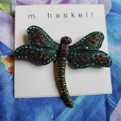 Miriam Haskell. Delicate Aqua Blue Mini Crystals Dragonfly Brooch. Total Width 2 1/2". Elegant Blue Butterfly Brooches, Mini Crystals, Miriam Haskell Jewelry, Dragonfly Brooch, Jewelry Delicate, Miriam Haskell, Pearl Brooch, Amethyst Purple, Red Rhinestone