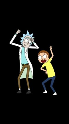 rick and mort in the dark with one pointing at another person's head,