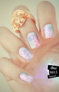 Opal nails/Darth Vader ring Opal Nails, Water Color Nails, Pastel Nails, Marble Nails, Fantasy Dress, Creative Nails