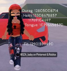 a woman standing in front of a red car with her hand on her hip and the words baby pinterest & roblox