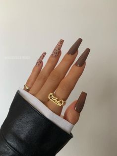 Nails Leopard Print, Nails Leopard, Brown Acrylic Nails, Colorful Nails, Print Nails, Nail Swag