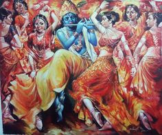 an oil painting on canvas of people dancing