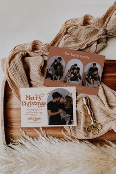 A set of personalized Christmas cards designed for families, showcasing festive typography and heartfelt holiday messages.