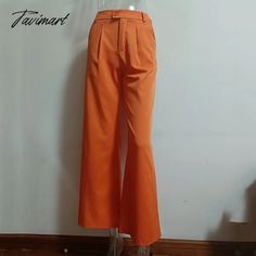 Tavimart High Waisted Casual White Trousers Women Brown Stright Pants Office Lady Korean Style Orange Wide Leg Pants For Party, Fitted Orange Wide Leg Pants For Fall, White Trousers Women, Low Waisted Pants, Harajuku Grunge, Cargo Pants Streetwear, Korean Style Women, Grunge Baggy, White Trousers