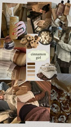 a collage of photos with different types of clothing and food in them, including sweaters