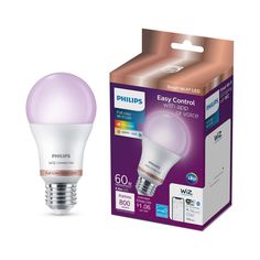 an image of a philips led bulb with box on the side and it's packaging