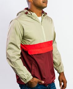 This lightweight men's windbreaker features 100% premium polyester that is extremely flexible. Each panel is cut and sewn together by skilled artisans to ensure comfortable fit. Red Fall Windbreaker With Adjustable Hood, Casual Red Windbreaker With Adjustable Hood, Men's Windbreaker, Mens Windbreaker, Mens Hooded, Mens Jackets, Comfort Fit, Buy Online, Red