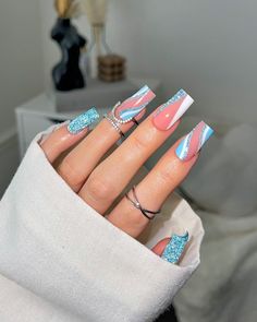 Gel Polish Nails, Reflective Nails, August Nails, Baby Blue Nails, Polish Nails, Winter Nails Acrylic, Acrylic Nails Coffin Short, Luxury Nails, Coffin Nails Designs