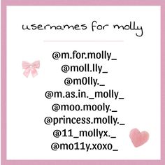 a pink and white poster with the words usernames for madly