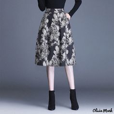 Olivia Mark - Floral High-Waisted Flared Midi Skirt with Lantern Hem Lantern Skirt, Flared Midi Skirt, Black And White Flower, Midi Flare Skirt, Lace Bodycon, High Waisted Flares, Knee Length Skirt, Types Of Skirts, White Flower