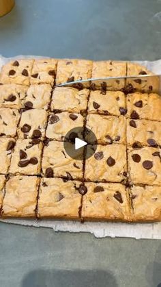 an image of chocolate chip cookie bars cut into squares