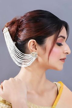 Buy Women's Alloy Earring Chain in White Online Earrings With Ear Chain, Intricate Earrings, Earring Chain, Ear Chain, Hair Chains, Jewel Colors, Alloy Earrings, Ethnic Earrings, Jhumka Earrings