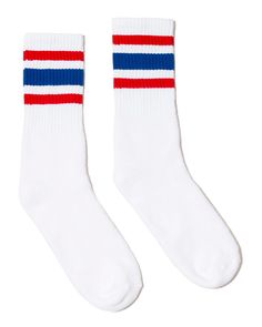 USA-Made Striped Crew Socks - WHITE/ RED/ BLUE - L/XL | SOCCO USA-Made Striped Crew Socks in White/Red/Blue Size Large/XL | Cotton/Polyester/Spandex 80s Socks, Usa Socks, Groovy Fashion, Modern Tech, Blue Socks, Sock Game, Comfortable Socks, Striped Socks, Royal Red