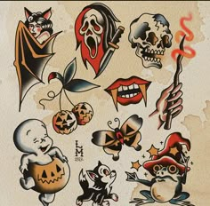 an assortment of halloween tattoos on a piece of paper