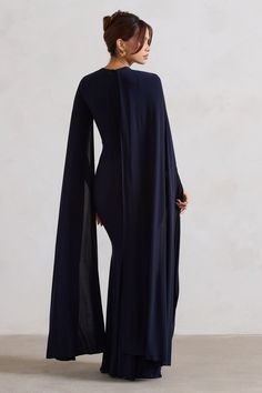 Black Tie Event Dresses Classy, Asymmetric Cape, Black Tie Event Dresses, Navy Maxi Dress, Black Tie Party, Club L London, Black Tie Gala, Party Dress Long Sleeve, Abaya Dress