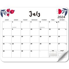 a calendar with the word july on it