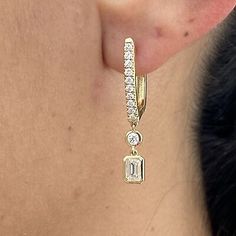 ad eBay - Round & Emerald Cut Lab-Created Diamond Dangle Earrings 14K Yellow Gold 1.27 Ct - Buy Now, click the link (eBay)