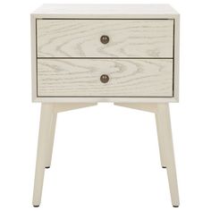 a white nightstand with two drawers on one side and an open drawer on the other