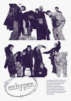 an advertisement for the ennypenn clothing line, with people dressed in black and white