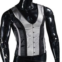 Premium Quality Men Casual LaceUp Vest Polyester Body-Shaping Top Gray/Black Patchwork Waistcoat, Fashion Jackets Corset Top With Straps, Men Corset, Waist Trainer For Men, Corset Costumes, Simple Man, Waist Trainer Corset, Suit Vest, Vest Outfits, Warm Jacket