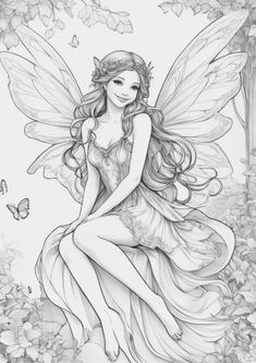 a drawing of a fairy sitting on the ground