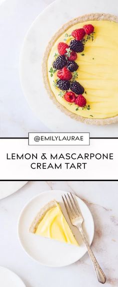 lemon and mascarpone cream tart with berries on top