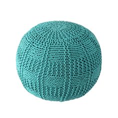 a blue knitted ball on a white background