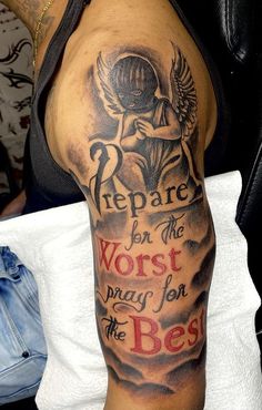 a man with a tattoo on his arm that says prepare for the worst days of the best