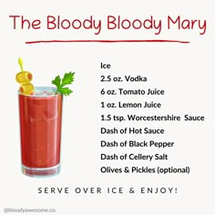 Bloodymary Cocktail Recipe, Bloodymary Cocktail Recipe Easy, Blood Mary Recipe, Period Party, Healthy Period, Coctails Recipes, Happy Drink, Cocktail And Mocktail