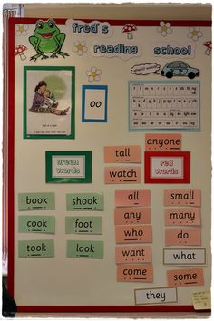 a bulletin board with words and pictures on it