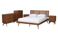 a bed, night stand and nightstands are shown in this image on a white background