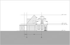 an architectural drawing shows the front and side view of a house, as well as measurements for