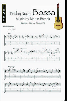 friday noon bossa music by martin patrick sheet music for guitar with tabs and notes