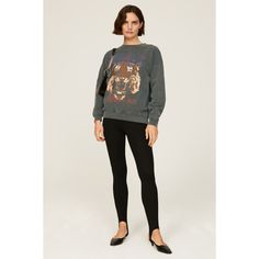 Black cotton (100% Organic Cotton). Sweatshirt. Long sleeves. Crewneck. Pull on. 24.5" from shoulder to hemline. Imported. Fall Workwear Tops With Letter Print, Graphic Print Tops For Winter Workwear, Black Tiger, Black Tigers, Rent The Runway, Grey Prints, Anine Bing, Casual Sweatshirt, Black Cotton