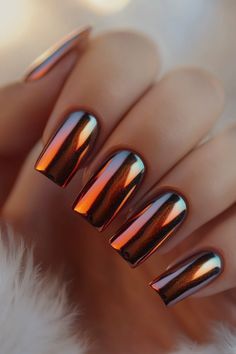 Fall Chrome Nail Colors, Fall Chrome Nails, Nails Design Simple, Gel Chrome Nails, Chrome Nail Colors, Blue And Silver Nails, Gel Nails French, Fancy Nail Art, Thanksgiving Nail Designs