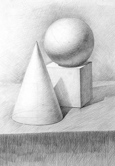 a pencil drawing of an object on top of a block of paper with a ball in the middle