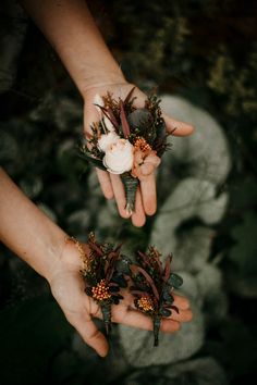 two hands holding flowers in their palms