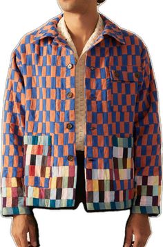 Multicolor Cotton Button-up Outerwear, Retro Button-up Patchwork Outerwear, Multicolor Cotton Outerwear With Pockets, Multicolor Cotton Outerwear For Work, Mini Patchwork, Quilt Square, Workwear Jacket, Square Quilt, Work Wear