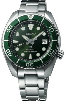 Seiko Watch Prospex Sumo Diver Green Mens SPB103J1. For true watchmakers, the greatest challenge of all is to create watches for those who love adventure sports. The Seiko Prospex collection features timepieces for adventure seekers on land, in the sea or in the sky. Discover more about the world of Seiko Prospex. Seiko Skx, Green Watch