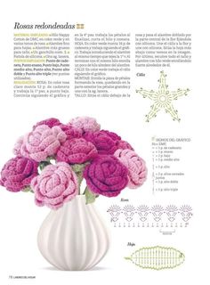 an image of crocheted flowers in a white vase with instructions on how to crochet them