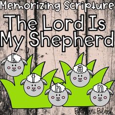 the lord is my shepherd book with four sheeps on top of each other, in front of a wooden fence