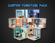 an image of a house with furniture in the middle and text that reads, custom furniture pack